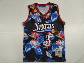 Philadelphia 76ers 3 Allen Iverson Ness Floral Fashion 1997-98 Hardwood Classic Jersey