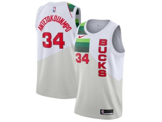 Nike Milwaukee Bucks 34 Giannis Antetokounmpo Earned Edition Basketball Jersey Gray Swingman