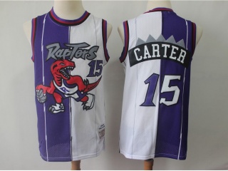 Toronto Raptors 15 Vince Carter Throwback Basketball Jersey Half White Purple