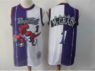 Toronto Raptors 1 Tracy McGrady Throwback Basketball Jersey Half White Purple