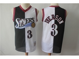 Philadelphia 76ers #3 Allen Iverson Splite Jersey Black And White