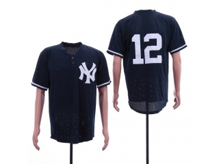 New York Yankees 12 Wade Boggs Navy BP Mesh Throwback Jersey Blue
