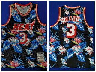 Miami Heat 3 Dwyane Wade Ness Floral Fashion 2003-04 Throwback Jersey