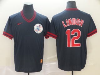 Cleveland Indians #12 Francisco Lindor Nike Cooperstown Collection Legend V-Neck Jersey Blue