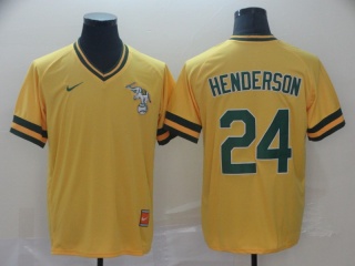 Oakland Athletics #24 Rickey Henderson Nike Cooperstown Collection Legend V-Neck Jersey Yellow