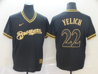 Milwaukee Brewers #22 Christian Yelich Nike Fashion Jersey Black Gold