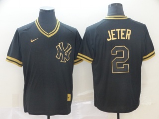 New York Yankees #2 Derek Jeter Nike Fashion Jersey Black Gold