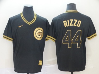 Nike Chicago Cubs #44 Anthony Rizzo Baseball Jersey Black Gold