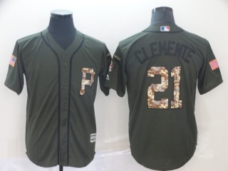 Pittsburgh Pirates 21 Roberto Clemente Salute to Service Baseball Jersey Green