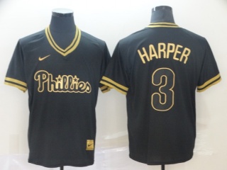 Nike Philadelphia Phillies 3 Bryce Harper Black Gold Baseball Jersey