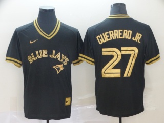Nike Toronto Blue Jays 27 Vladimir Guerrero JR Black Gold Baseball Jersey