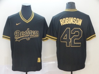 Los Angeles Dodgers #42 Jackie Robinson Nike Fashion Jersey Black Gold