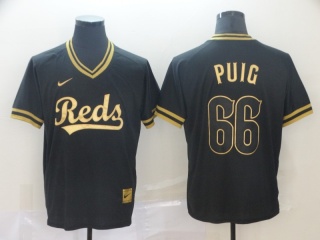 Cincinnati Reds #66 Yasiel Puig Nike Fashion Jersey Black Gold