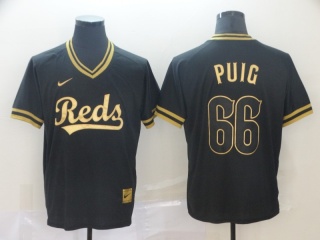 Cincinnati Reds #66 Yasiel Puig Nike Fashion Jersey Black Gold