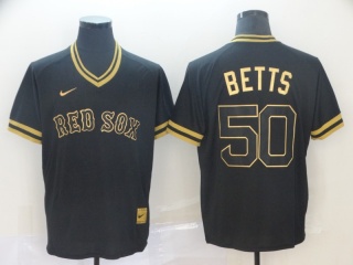 Boston Red Sox #50 Mookie Betts Nike Fashion Jersey Black Gold