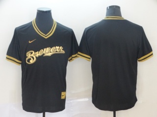 Milwaukee Brewers Blank Gold Fashion Jersey Nike Black