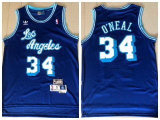 Los Angeles Lakers #34 Shaquille O'Neal Throwback Jersey Blue