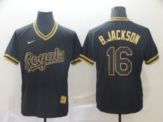Kansas City Royals #16 Bo Jackson Nike Fashion Jersey Black Gold