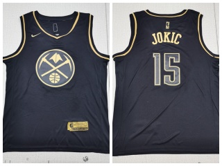 Nike Denver Nuggets 15 Nikola Jokic Swingman Basketball Jersey Black Golden