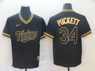 Nike Minnesota Twins 34 Kirby Puckett Fashion Jersey Black Gold