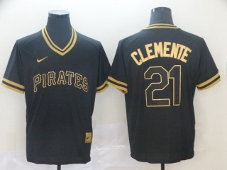 Nike Pittsburgh Pirates #21 Roberto Clemente Fashion Jersey Black Gold