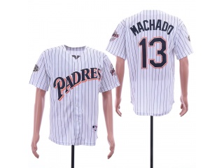 San Diego Padres 13 Manny Machado Turn Back Jersey White Pinstripes