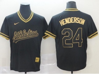 Oakland Athletics #24 Rickey Henderson Fashion Jersey Black Gold