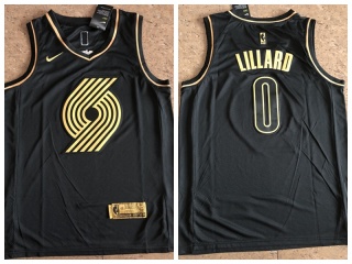 Nike Portland Trail Blazers 0 Damian Lillard Basketball Jersey Black Golden