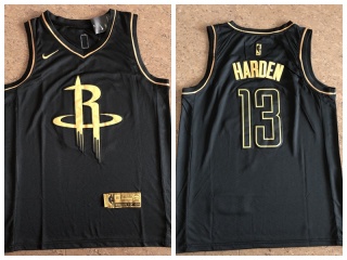 Nike Houston Rockets 13 James Harden Basketball Jersey Black Golden