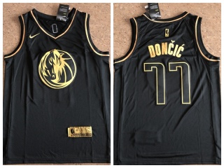 Nike Dallas Mavericks 77 Luka Doncic Basketball Jersey Black Golden