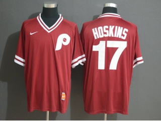 Nike Philadelphia Phillies 17 Rhys Hoskins Cooperstown Collection Legend V-Neck Jersey Red