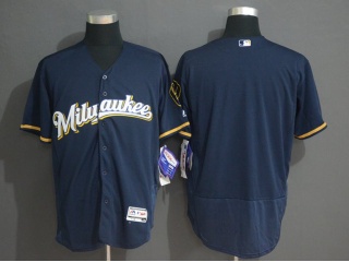 Milwaukee Brewers Blank Flex Base Jersey Navy Blue