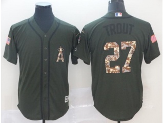Los Angeles Angels #27 Mike Trout Salute To Service Jersey Green