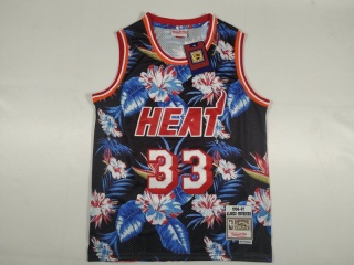 Miami Heat 33 Alonzo Mourning Ness Floral Hardwood Classic Basketball Jersey