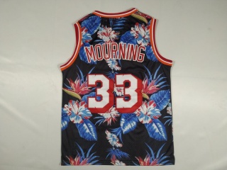Miami Heat 33 Alonzo Mourning Ness Floral Hardwood Classic Basketball Jersey