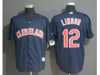 Cleveland Indians 12 Francisco Lindor 2019 Cool Base Jersey Navy Blue