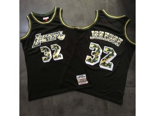 Los Angeles Lakers 32 Magic Johnson 1984-85 Throwback Jersey Black with Camo Name