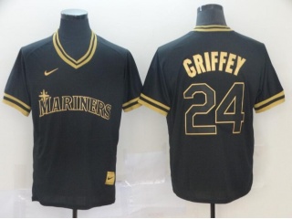 Nike Seattle Mariners 24 Ken Griffey Jr Baseball Jersey Black Golden