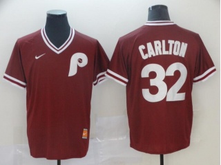 Nike Philadelphia Phillies 32 Steve Carlton Cooperstown Collection Legend V-Neck Jersey Red