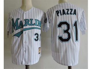 Miami Marlins 31 Mike Piazza Throwback Baseball Jersey White