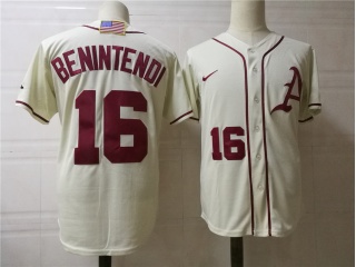 Arkansas Razorbacks 16 Andrew Benintendi College Baseball Jersey Cream