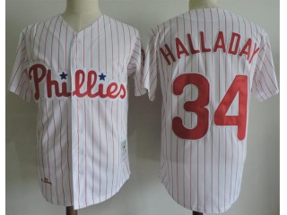 Philadelphia Phillies 34 Roy Halladay Throwback Jersey White Pinstripes