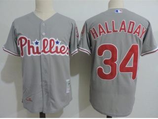 Philadelphia Phillies 34 Roy Halladay Throwback Jersey Gray