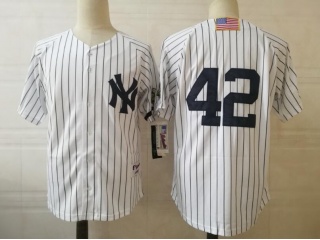 New York Yankees 42 Mariano Rivera 2001 USA Flag Baseball Jersey White Pinstripes