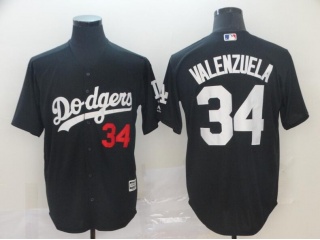 Los Angeles Dodgers 34 Fernando Valenzuela Cool Base Jersey Black/White