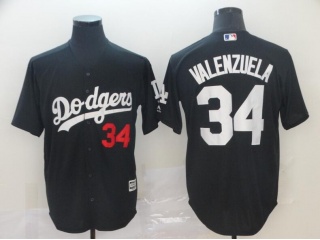 Los Angeles Dodgers 34 Fernando Valenzuela Cool Base Jersey Black/White