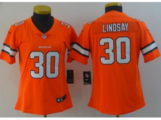 Woman Denver Broncos #30 Phillip Lindsay Color Rush Limited Jersey Orange