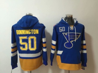 St. Louis Blues 50 Jordan Binnington Hockey Hoodie Blue