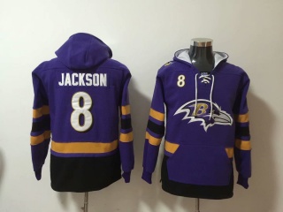 Baltimore Ravens 8 Lamar Jackson Football Hoodie Purple