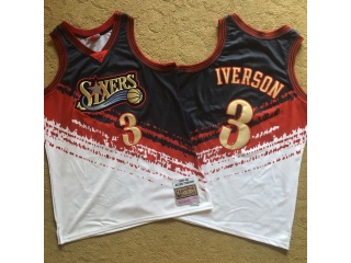 Nike Philadelphia 76ers 3 Allen Iverson 1997-98 Mitchell&Ness Basketball Jersey White/Gold